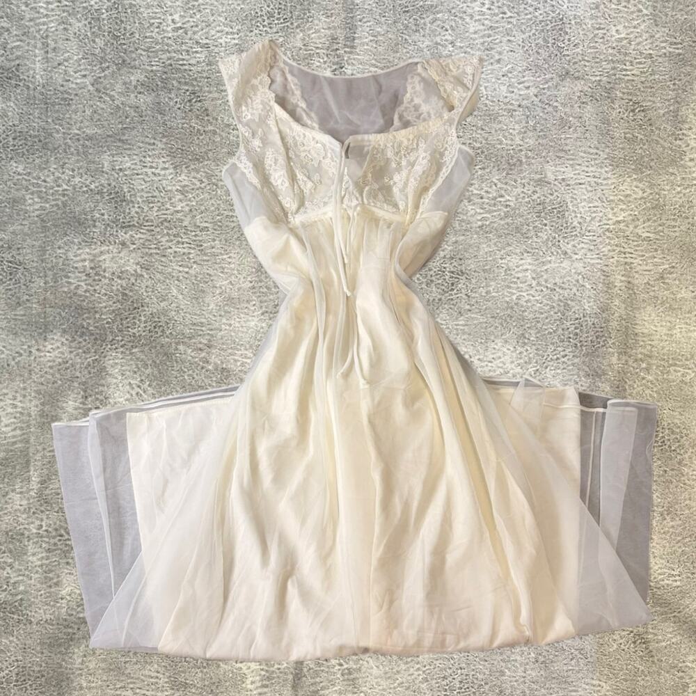 Vintage Ivory Mesh Floral Maxi Slip Dress